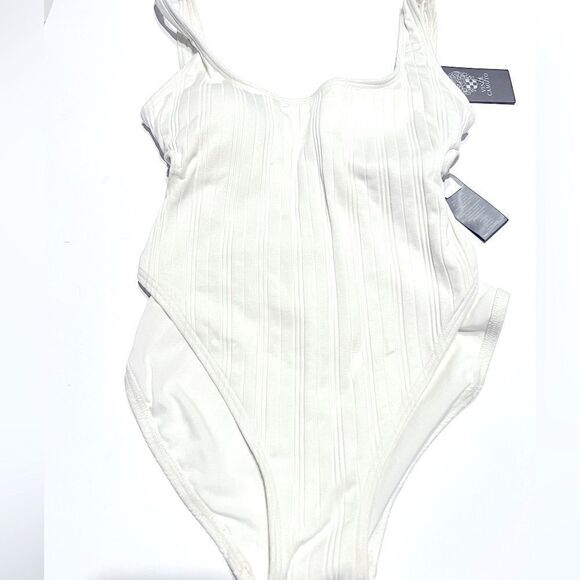VINCE CAMUTO Ribbed High-Leg CutOut One-Piece Swimsuit Ripple Effect New Size 4 - Picture 9 of 11